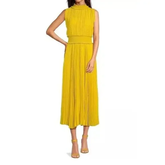 Nanette Lepore | Dresses | Nanette Lepore Golden Cypress Sleeveless  Accordion Pleated Midi Dress Size 8 | Poshmark
